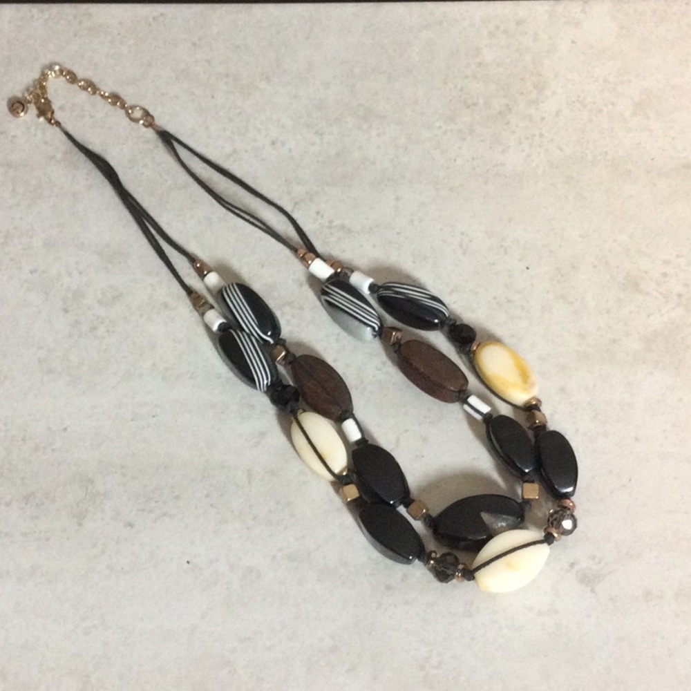 C1946 dual strand black brown bead necklace